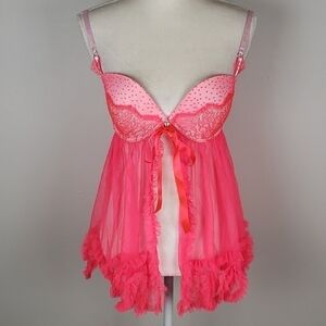 VICTORIAS Secret 34D Hot Pink Baby Doll Negligee